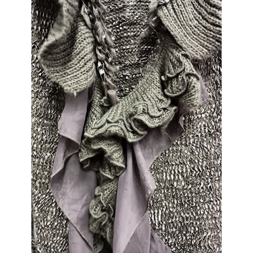 John Fashion Ruffle BOHO Cardigan Womens Large Taupe Shimmer Toggle - Picture 10 of 13